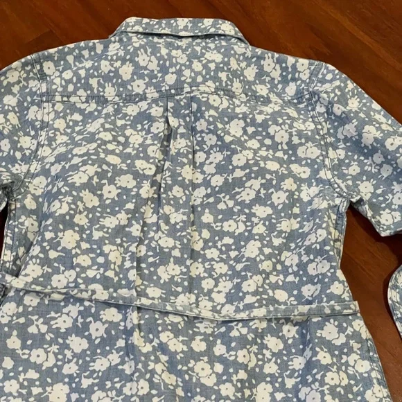 Girl Old Navy floral shirt dress button down tie waist long sleeve cotton size M - Picture 8 of 10